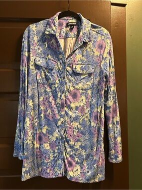 Lands' End Blue and Lavender Floral Button-Down Shirt